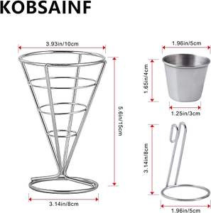 Panier à frites en forme de cône avec coupelle à sauce – Support métallique pour frites, idéal pour la cuisine, les pique-niques, les fêtes et les réceptions à domicile - Product Image 5