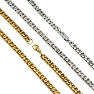 สร้อยคอผู้ชายสแตนเลสสตีลแบบ Cuban Link พร้อมตัวล็อคแบบก้ามปู ชุบทอง 18K ขัดเงาสี่ด้าน ราคาสุดคุ้ม - Product Image 3