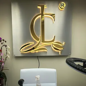 装飾用金属製3D壁ゴールデンレターサインカスタムLEDサイン