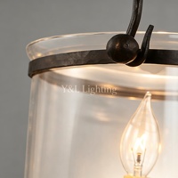 Lustre suspendu lanterne noir mat 4 lumières avec cage en verre transparent, LED, hauteur réglable, style ferme, pour entrée, hall d'entrée, cuisine