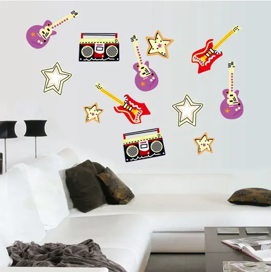 AY9154 Fashion Wall Decal Stars Rock Music Electric Guitar Stickers