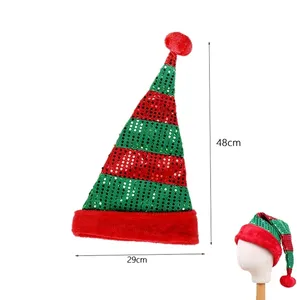 2024 Xmas 긴 줄무늬 펠트 플러시 스푸프 엘프 모자 재미있는 크리스마스 파티 모자