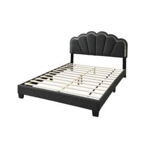 DB Queen Size Plataforma totalmente tapizada Bedframe LED Tela de lana de carbón Diseño floral Cabecero 1PC Bedcharcoal tapizado - Product Image 4