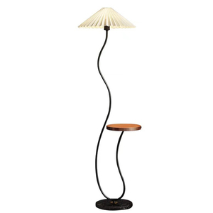 Led Decorative Black Standing Floor Light With Table Marble <b>Base</b> Iron Fabric Shade Dimmable Morden Floor <b>Lamp</b> for Living Room - Product Image 1