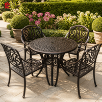 Conjunto de Mesa y Sillas Redondas de Aluminio Fundido para Exteriores, Muebles de Jardín, Patio y Piscina de Aleación de Aluminio