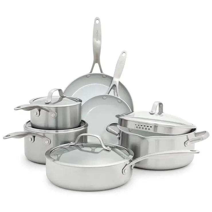 भारी शुल्क 9 टुकड़े बरतन 3-प्लाई पहने स्टेनलेस स्टील Cookware सेट बर्तन और धूपदान सेट के साथ स्टेनलेस स्टील ढक्कन