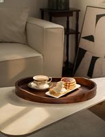 Plateau ottoman en bois d'acacia avec poignées, grand plateau de service ovale de 17 po x 13 po pour table basse de salon (couleur noyer)