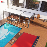 Structure de terrasse en aluminium motorisée, imperméable, à lames orientables, pour l'extérieur, au bord de la piscine, ombrage bioclimatique, jardin, pergola