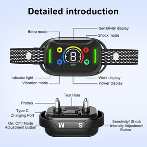 Collier anti-aboiement à écran couleur, rechargeable, étanche, dispositif d'entraînement automatique intelligent pour chien, noir - Product Image 4