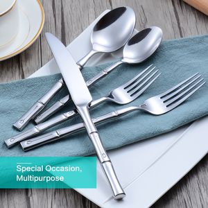 Juego de Cubiertos de Acero Inoxidable de 5 Piezas, Cubiertos de Bambú Plateados para Bodas y Restaurantes - Product Image 3
