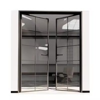 Porte en verre française forgée sur mesure, moderne, privée, finition de luxe, matériau en fer, noir mat, style battant, entrée intérieure en acier