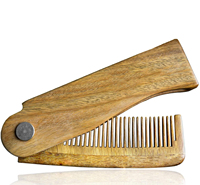 Chất Lượng Cao Bằng Gỗ Râu Comb Tuỳ Chỉnh Biểu Tượng Màu Xanh Lá Cây Gỗ Đàn Hương Gấp Râu Lược