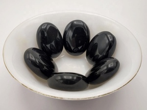 Natural <b>Black</b> Obsidian Palm Stone Oval <b>Polished</b> Gemstone Carved Crystal for Meditation Grounding Stress Relief - Product Image 4