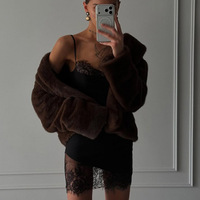 Robe Mini Fourreau Sexy Unie Sans Manches Col Bateau pour Femme (sans Gants) avec Patchwork de Dentelle