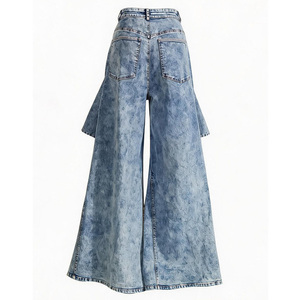 Pantalones Anchos con Volantes para Mujer, Estilo 2026, con un Toque de Lujo, Jeans Holgados con Abertura Irregular y Efecto Desgastado - Product Image 5
