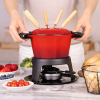 Juego de Fondue de Hierro Fundido con Soporte Metálico, Olla para Derretir Chocolate, Kit de Fondue de Queso