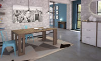 Table à manger extensible moderne en bois Terraneo avec pieds pliables, blanche, pour appartement, modèle EL540RSC