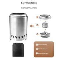 Réchaud de camping portable en acier inoxydable, multi-combustibles, à granulés de bois, mini foyer extérieur, coupe-vent, protection anti-extinction de flamme