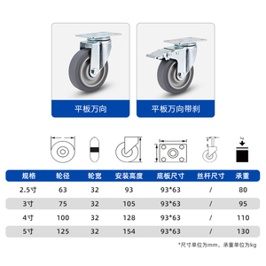 Ruedas giratorias silenciosas de caucho TPR de 3 y 4 pulgadas, tamaño mediano, para carritos de 5 pulgadas, carritos de mano y carritos de transporte para puestos al aire libre - Product Image 6