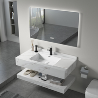 Meuble-lavabo moderne avec éclairage LED pour salle de bain Meuble sous-vasque intelligent en pierre Lavabo en céramique Comptoir en marbre Hôtel