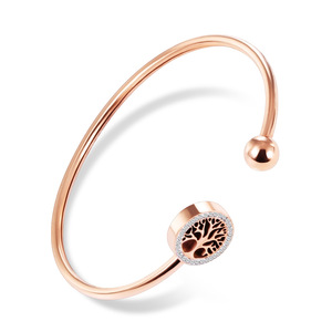 Tree Of Life Diamond Bracelet 14mm Round Brilliant Cut Openable <b>Bangle</b> For Women Everyday Wear Steel <b>Rose</b> <b>Gold</b> - Product Image 5