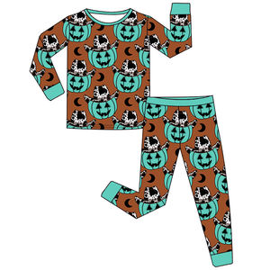 Butik bambu kustom tengkorak Halloween Gambar labu bayi baru lahir Romper pendek ritsleting 2 arah pakaian tidur ritsleting anak perempuan laki-laki - Product Image 6