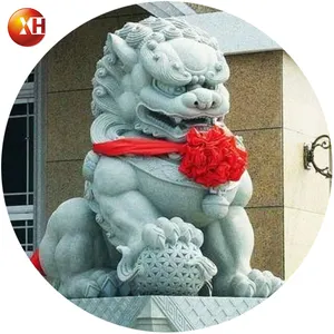 中式户外花岗岩石像对福福狗守护狮子雕像雕刻出售