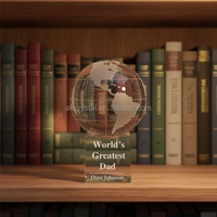 Trophée de récompense gravé et poli, durable, en verre cristal transparent avec design globe terrestre – Offre Spéciale