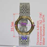 CB250004 Luxuriöses 316L Edelstahl-Uhrenset mit Goldlünette, 29MMX33.5MM, 22 CZ-Steinen, Mineralglas, 5ATM Wasserdicht, Passend für 762(1) # Bewegung