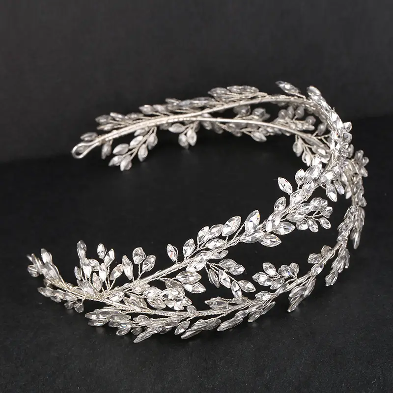 Nieuwe Dubbele Laag Goud Kristal Bruids Bruiloft Hoofddeksels Accessoires Witte Strass Tak En Blad Sieraden Kroon Groothandel