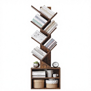 <b>6</b> Tier Wood Tree Bookshelf 2 <b>Drawers</b> Space-Saving Floor Standing Tall Narrow Modern Design for Bedroom/Living Room/Office - Product Image 1