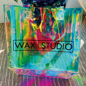 Sac fourre-tout en PVC irisé holographique avec logo personnalisé Sac à main hologramme tendance estampé à chaud pour vêtements cosmétiques chaussettes shopping - Product Image 1