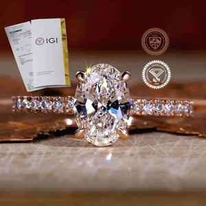 Nhẫn đính hôn vàng khối 9k 14k 18k cao cấp, kim cương nhân tạo Oval 1CT đạt chứng nhận IGI dành cho cô dâu - Product Image 1