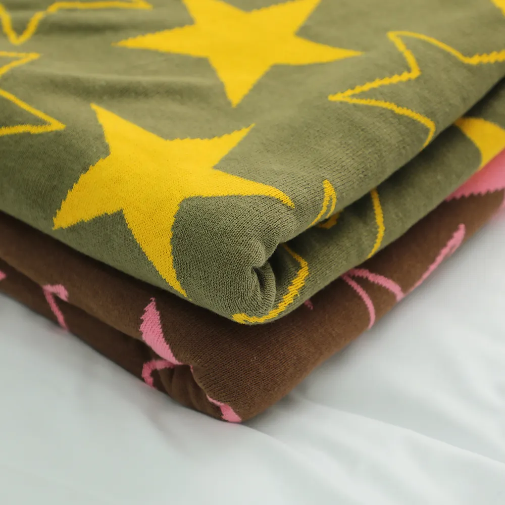 Brown and blush pink low-maintenance crafted jacquard star charisma 100% pure cotton jersey knit blanket king size