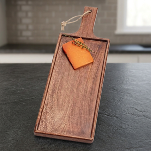 Plateau de service en bois d'acacia véritable poli, fabriqué à la main, qualité supérieure, avec poignée, design multifonctionnel, compatible lave-vaisselle, B.S INTERNATIONAL - Product Image 1