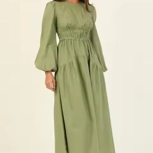 Nouvelle arrivée, robe d'été élégante à col rond et manches bouffantes pour femmes, robes plissées en forme de A pour femmes - Product Image 3