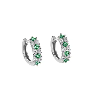 Mode 925 argent Sterling incrusté Zircon vert émeraude cubique zircone Vintage boucles d'oreilles pour femmes bijoux accessoires
