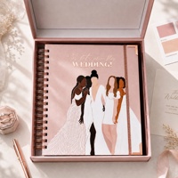 Agenda de mariage personnalisé B5 avec couverture en papier rose, spirale, dorure à chaud, coins métalliques et boîte – Collection 2026-2027