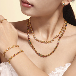 Parure de bijoux étanche en acier inoxydable plaqué or avec chaîne en zircone, bracelet tennis et collier à zircone cubique <span class=keywords><strong>ronde</strong></span> colorée pour femme - Product Image 2