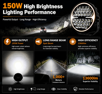 Phare LED de conduite haute luminosité 9 pouces 150W 13600lm à faisceau spot avec fonction d'avertissement de position bicolore