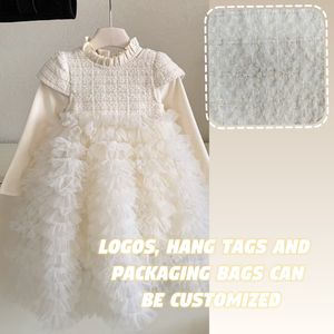 Gaun putri beludru putih anak perempuan, gaun Dalaman dekorasi renda Musim Semi dan musim dingin untuk anak perempuan - Product Image 2