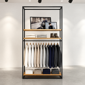 Armario expositor de ropa alto con estructura metálica negra, estantes, barra <span class=keywords><strong>para</strong></span> colgar y marco <span class=keywords><strong>para</strong></span> fotos, <span class=keywords><strong>para</strong></span> exportación - Product Image 3
