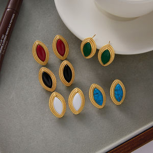 J & D الفولاذ المقاوم للصدأ للماء المضادة للتشويه 18K PVD مطلية بالذهب أحمر أبيض أسود الفيروز نافيت أقراط عشيق عين الحصان - Product Image 1