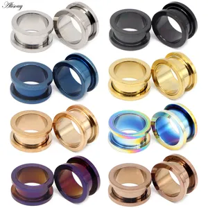 Wholesale 1.2-36mm Anodized Stainless Steel Screw Ear Flesh Tunnel Plug Expander Stretcher Earlet Gauges Piercing Body Jewelry