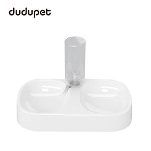 Dudupet Double gamelle ovale blanche pour animaux de compagnie, distributeur automatique d'eau et de nourriture pour chats et chiens, conception détachable - Product Image 1