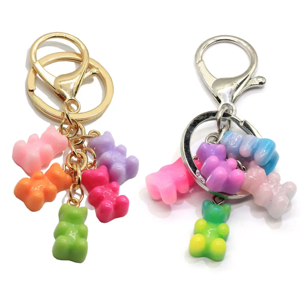 Cute Gummy Bear Keychain Flatback Resin Pendant Charms Colorful Handbag Keyring for women