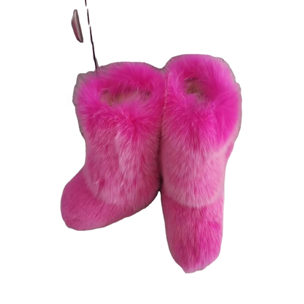 2022 Hot sell women fluffy fox fur boots shoes snow winter boots for women