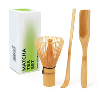 Vente en gros de produits naturels écologiques 3pcs Fouet Matcha réutilisable Cuillère en bois de bambou Service à thé Accessoires
