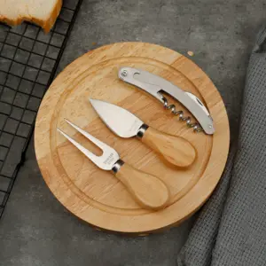 Acacia, nuevo diseño, accesorio de cocina, cajón, cubiertos, caja de madera con tapa, juego de cuchillos para queso y tablero, cuchillo de madera con logotipo personalizado