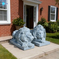 Statue de lion couché en marbre blanc, sculptée à la main, en pierre naturelle, design européen, surface durable et polie, pour usage extérieur en villa